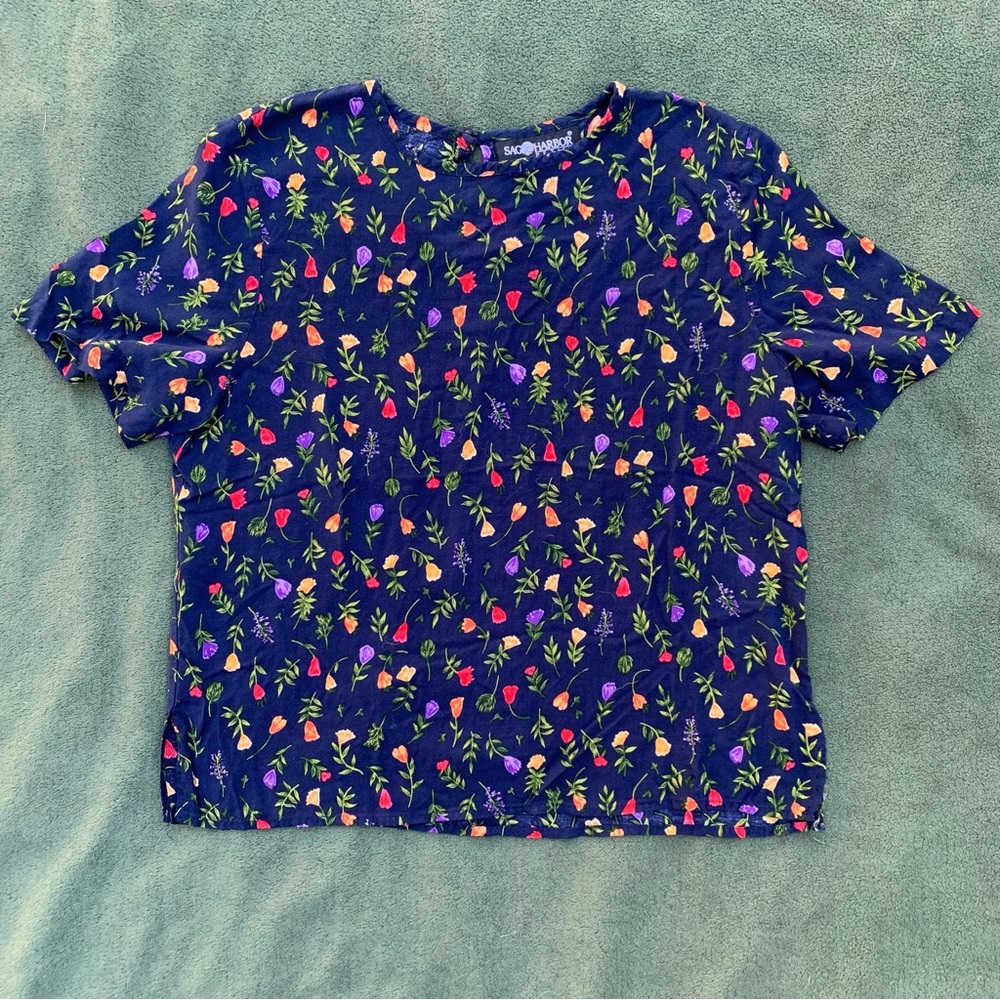 Navy Floral Blouse (Sag Harbor Petite)